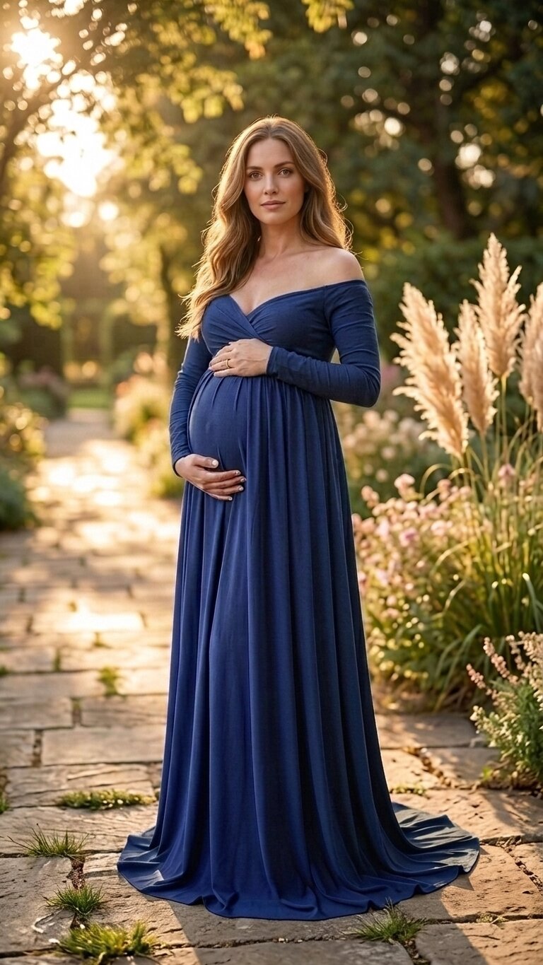 The Bardot Royal Gown — royal blue bardot maternity photoshoot dress hire in Melbourne