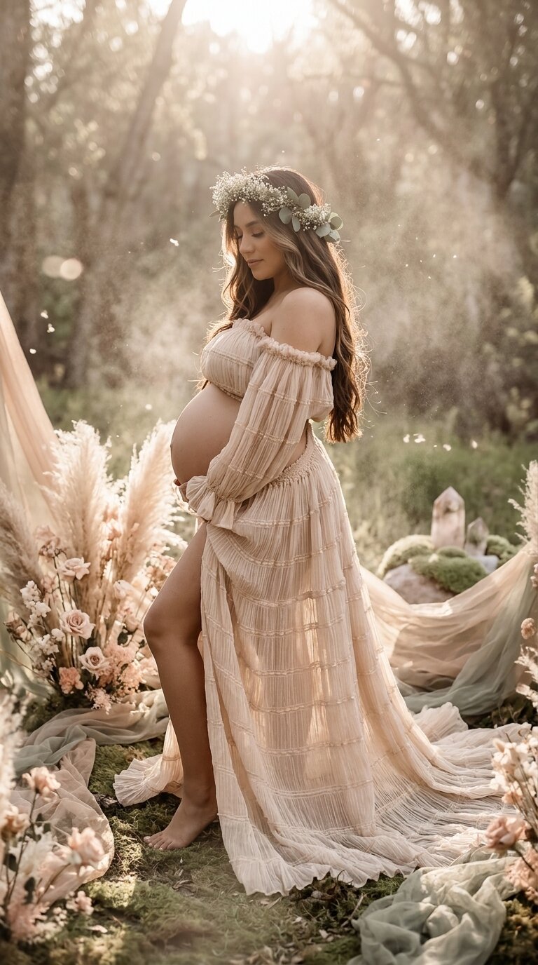 Boho Flowy Two-Piece Gown — ivory boho maternity photoshoot dress hire in Melbourne