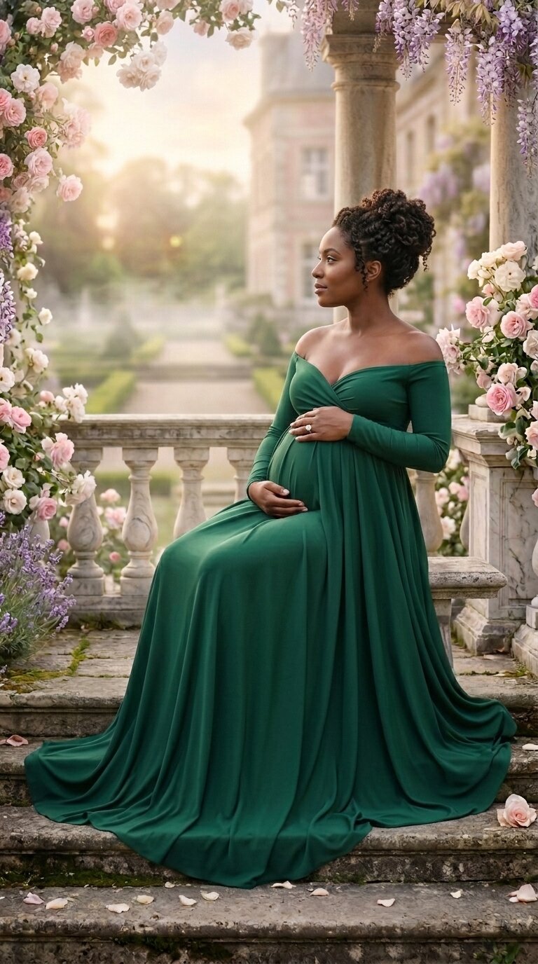 The Emerald Bardot Maxi — emerald bardot maternity photoshoot dress hire in Melbourne