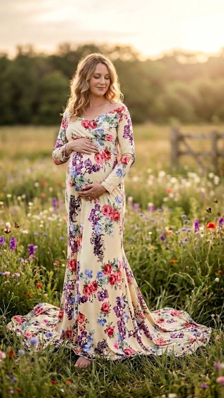 Meadow Bloom Gown — sage romantic maternity photoshoot dress hire in Melbourne