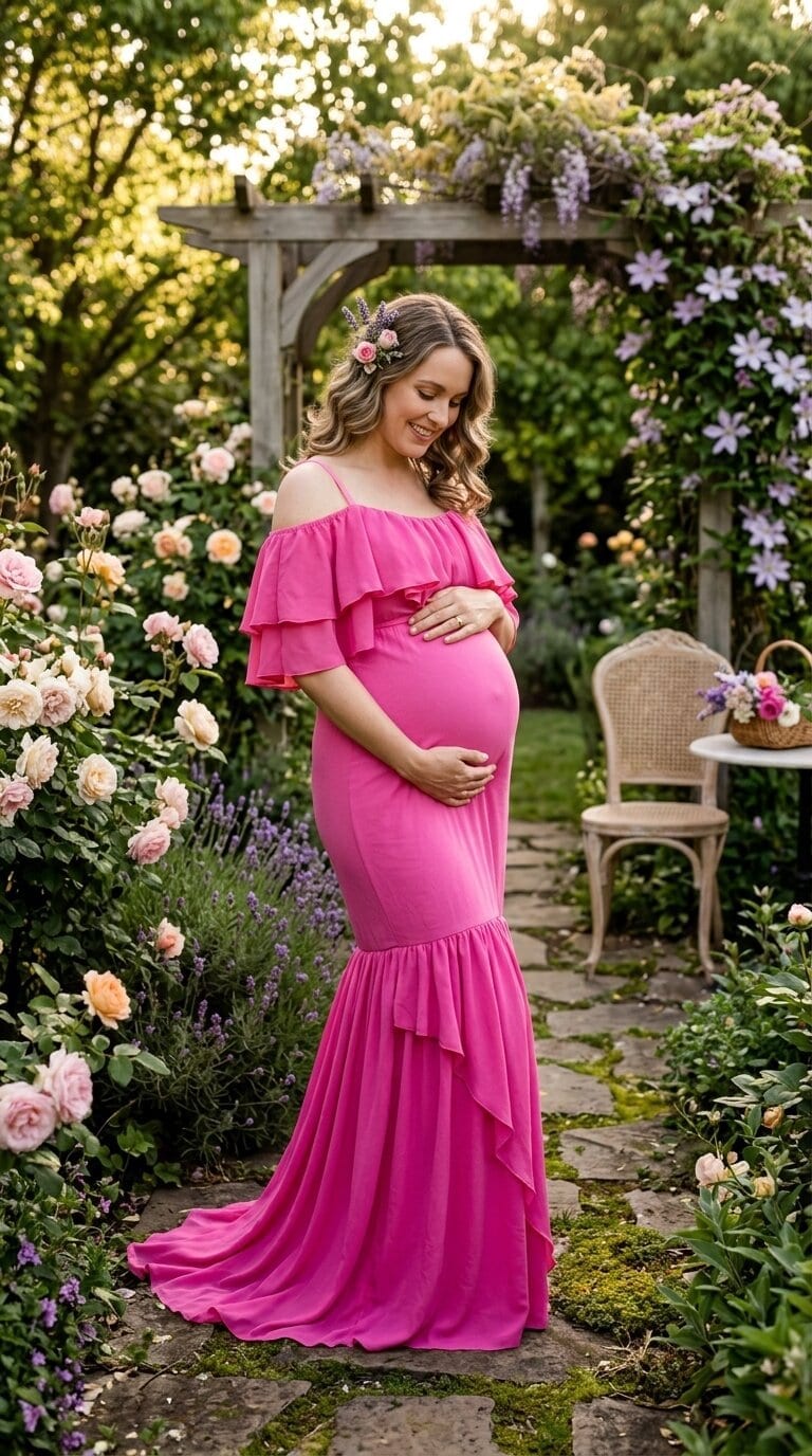 Ruffle Bloom Maxi — blush maternity gown hire Melbourne
