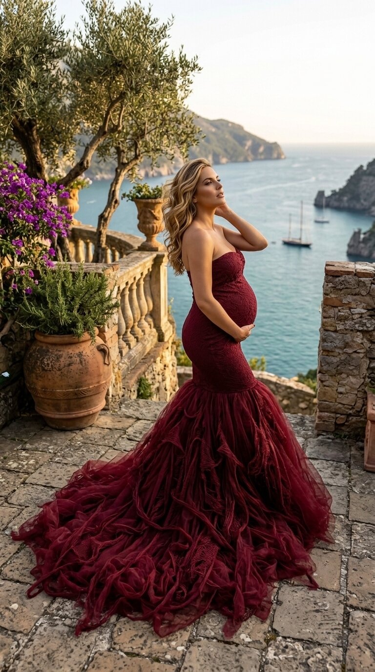 Wine Mermaid Gown — wine mermaid maternity photoshoot dress hire Melbourne